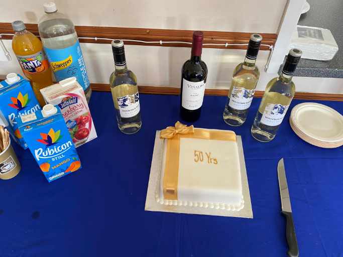 50th Anniversary cake and liquid refreshments